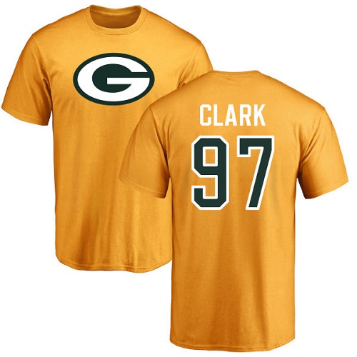 Men Green Bay Packers Gold #97 Clark Kenny Name And Number Logo Nike NFL T Shirt->nfl t-shirts->Sports Accessory